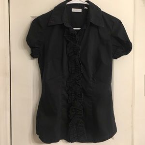Black Dress Shirt with Floral Ruffles